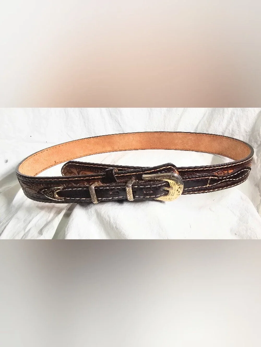 Mens Brown Tony Lama Tooled Leather Belt Texas Made Western Cowboy Sz 38